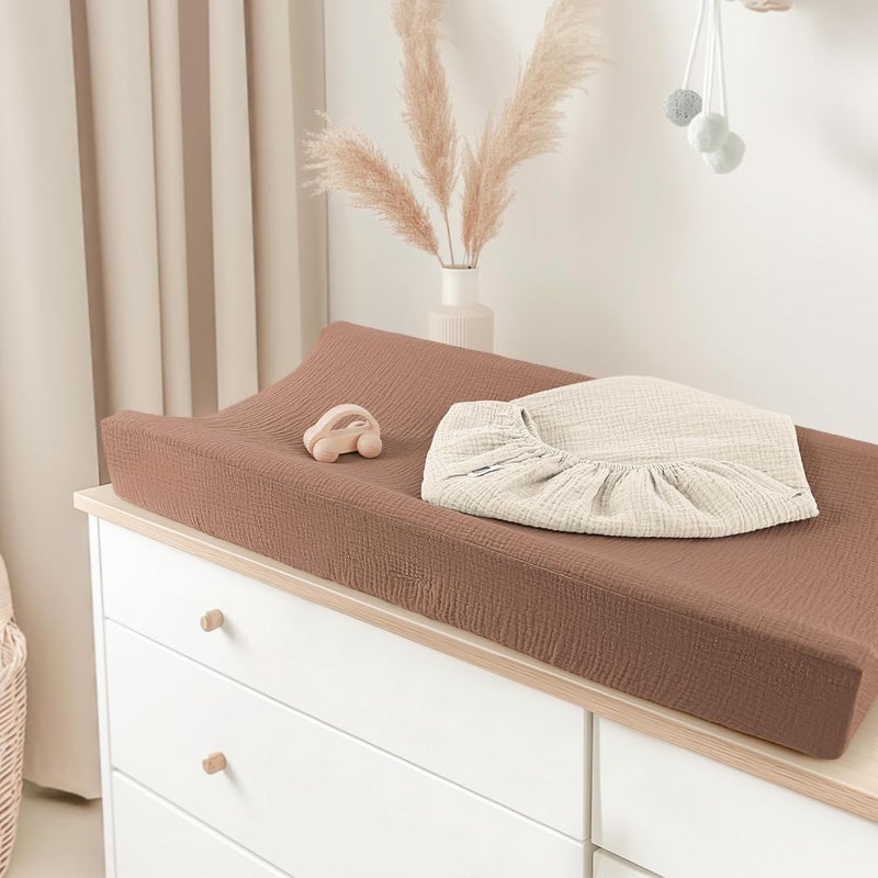 Bearmoss Changing Pad Cover, 2 Pack Muslin [100% Cotton] Diaper Changing Table Covers, 32'' x 16'' Soft Breathable Changing Pad Sheets for Unisex Baby Girls and Boys with Strap Holes (Cappuccino) - Image 4